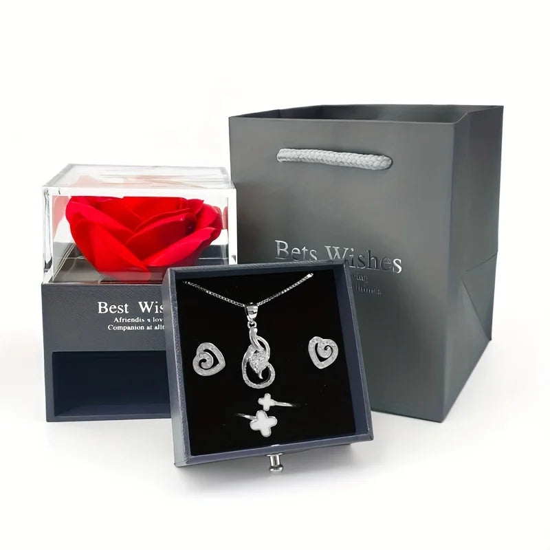 Projection Necklace Set With Rose Gift Box 100 Languages I Love You Heart Pendant Jewelry